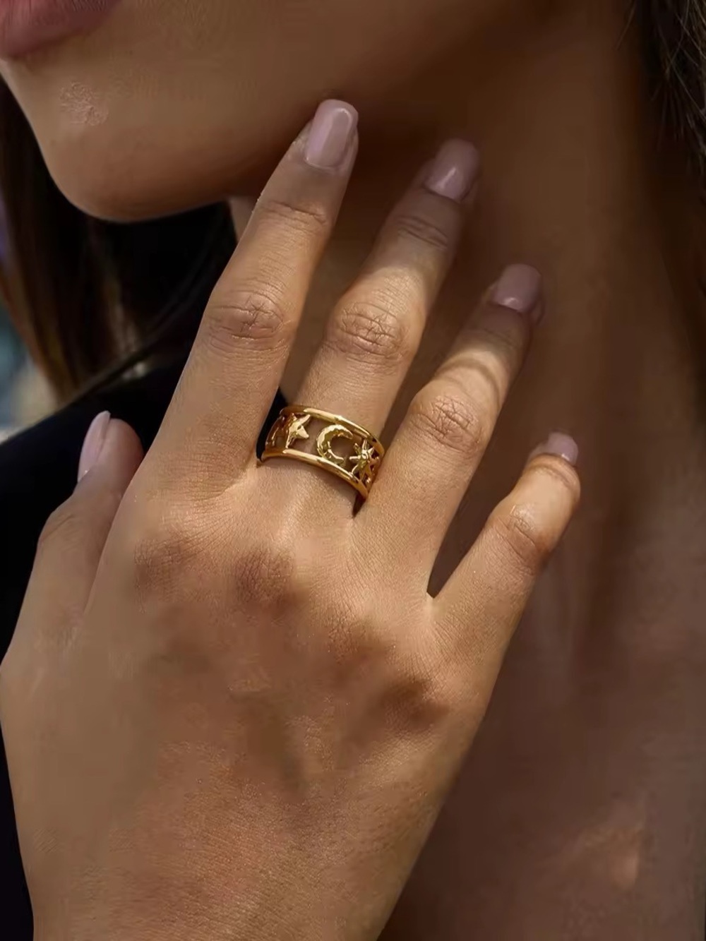 18K Gold Plated Adjustable Moon & Sun Ring